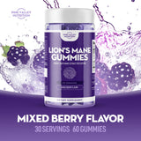 Pine Valley Nutrition Lion's Mane Mushroom Gummies - Vegan, High Strength 1000mg for Enhanced Memory, Energy & Focus Support, Delicious Mixed Berry Flavor - 60 Gummies