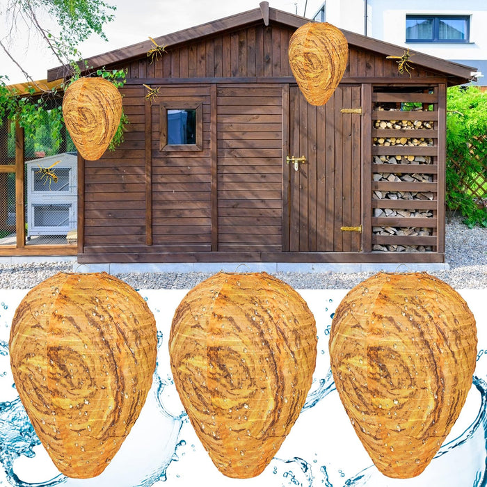 3 Pack Fake Wasp Nest Decoy Hanging Wasp Deterrent Hornets Yellow Jackets Carpenter Bee Repellent Garden Outdoor Patio Waterproof Material