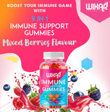 WIXAR NATURALS 9 in 1 Immune Support Gummies with Elderberry, Vitamin C&D, Zinc, Turmeric, Ginger, Echinacea, Astragalus & Sea Moss for Immunity Supplement - 60 Gummies