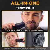 Vacutrim Cordless Mens Beard Trimmer, Rechargeable Electric Shaver with 20 Trim Setting Calibration Dial and Built-in Vacuum for Mustache, Sideburns. Facial Hair, Black, 7.5", As Seen On TV