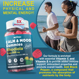 Sugar Free Calm Mood Support Rhodiola Rosea 500 mg Gummies Supplement w/Magnesium, Ashwagandha, Schisandra Berry, Lemon Balm, L-Theanine- Relief Stress & Focus, 𝖤𝗇𝖽𝗎𝗋𝖺𝗇𝖼𝖾,Energy & Immune, 2P