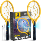 Electric 4000 Volt Fly Swatter [Set of 2] Handheld Bug Zapper Racket for Indoor/Outdoor - Instant Bug & Mosquito Killer with Attractant LED Light - USB Rechargeable Portable Fly Zapper.