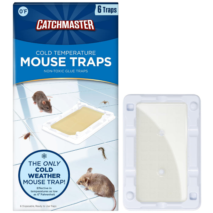 Catchmaster Freeze Resistant Glue Traps 6PK Mouse Traps Indoor for Home, Pest Control Adhesive Tray, Catch Bugs, Crickets, Spiders, Rats, Pet Safe Glue Boards for Cold Weather, House, Shed & Garage