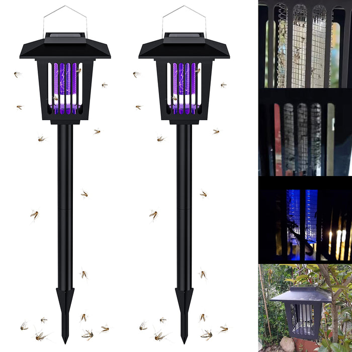 Hywean 2 Pcs Solar Bug Zapper Outdoor Waterproof LED Solar Mosquito Zapper Outdoor Solar Powered Mosquito Killer Light Lamp for Indoor and Outdoor Use