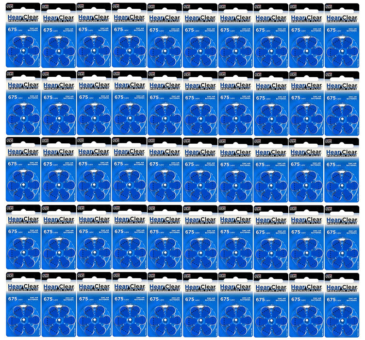 Hear Clear Size 675 PR44 Hearing Aid Batteries Blue Tab (300 Batteries)