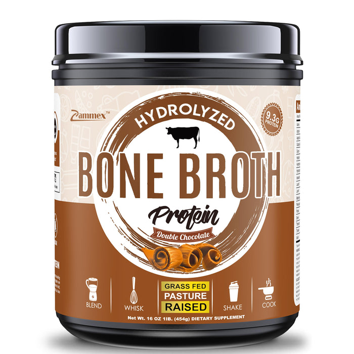 Zammex Bone Broth Protein Powder, Pure Grass Fed Beef, Chocolate Protein Powder,Hydrolyzed Collagen Supplement for Healthy Skin,Nails,Hair,Joints, Non-GMO,Gluten Free, Great in Shakes