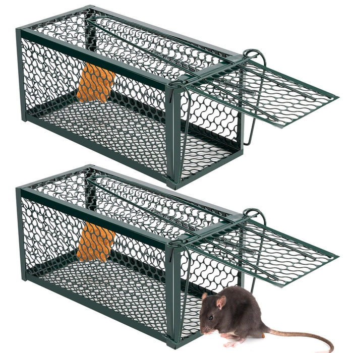 Humane Rat Trap Chipmunk Rodent Trap Mouse Trap Squirrel Trap Small Live Animal Trap Mouse Voles Hamsters Live Cage Rat Mouse Cage Trap for Mice Easy to Catch and Release (Green,2 Pcs)