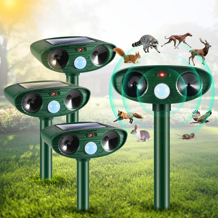 2024 Upgraded Solar Animal Repellent Ultrasonic pest Repeller Cat Repellent Squirrel Repellent Outdoor Waterproof Motion Sensor Strobe Lights Raccoon Repellent Skunk Coyote Deterrent(4 Pack)