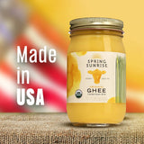 Spring Sunrise Organic Grass Fed Ghee Butter - USDA Certified Organic Clarified Butter - Paleo, Keto Friendly, Non-GMO, Gluten, & Casein Free Cooking Oil - Sustainably Sourced (32oz Jar)