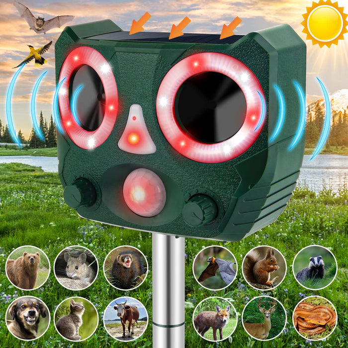 Solar Animal Repeller,Outdoor Ultrasonic Animal Repeller Waterproof Cat Deterrent Solar-Powered Animal Repelent with Motion Sensor for Repelling Dogs,Cat,Bird,Squirrels,Rabbit,Raccoon,Garden Yard Farm