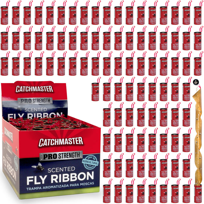 Catchmaster Fly Ribbon, Bug & Fly Traps for Indoors and Outdoors, Premium Sticky Adhesive Fruit Fly & Gnat Hanging Strips, Bulk Scented Flying Insect Paper Rolls (96-Pack)