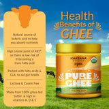 Khazana Pure Organic Grass Fed Ghee 16oz | Non-GMO, Gluten Free, Kosher & Keto Friendly | Traditional Indian Clarified Butter