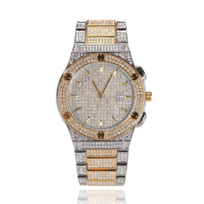 Fashion Men Watches Automatic Date Diamond Quartz Watch Hip Hop Men Gold Luxury Watch