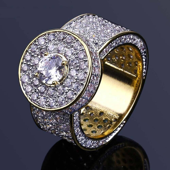 Gold Color All Iced Out Big Stone Micro Pave Cubic Zircon Ring 7 8 9 10 11 Five Sizes Rings Hip Hop Jewelry For Male