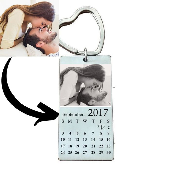 Custom Photo Calendar Keychain Best Anniversary Gift For Couple, Him/Her